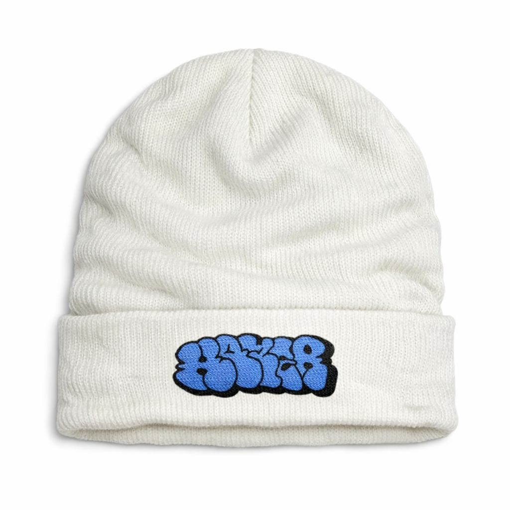 White Knit Beanie (Embroidery)